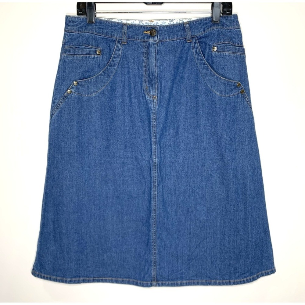 Denim & Company Jean Skirt Womens 12 Large A Line Knee Length Pockets Stretch